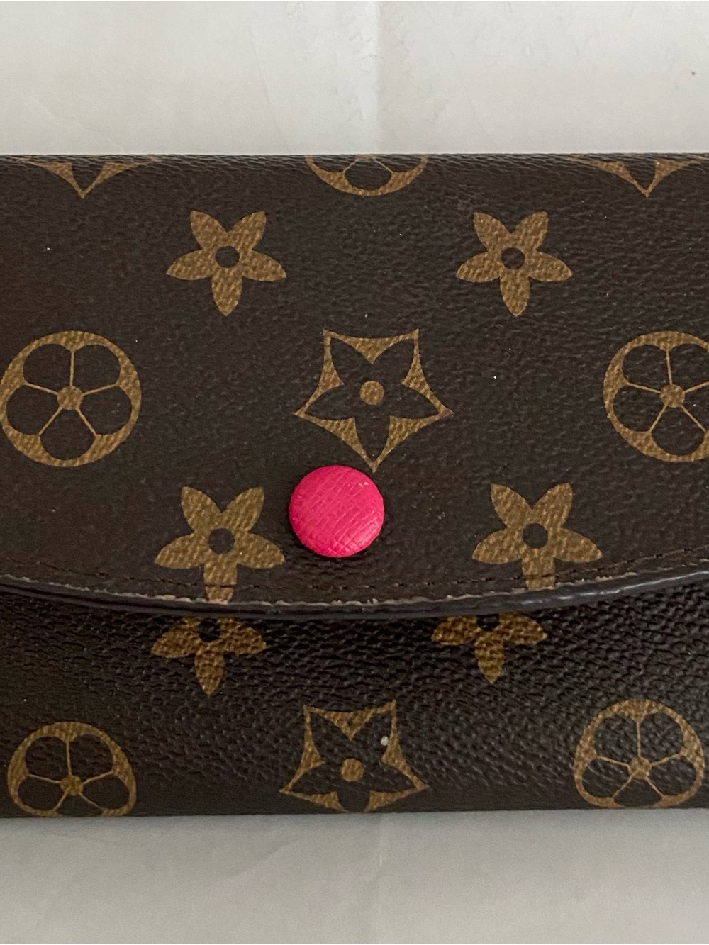 Monogram Fold Wallet with Pink Snap Closure